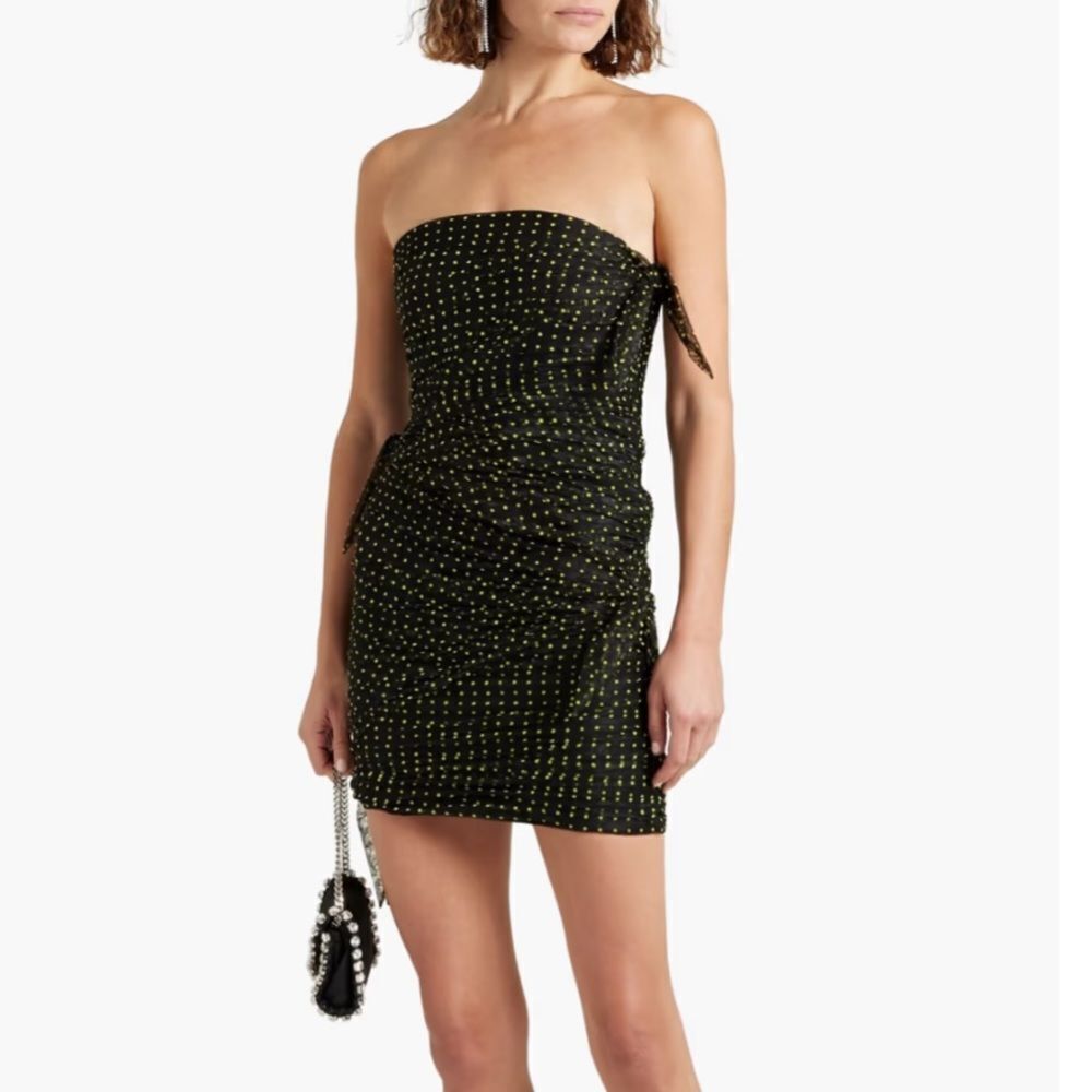 PHILOSOPHY DI LORENZO SERAFINI Ruched polka-dot tulle mini dress black yellow 10